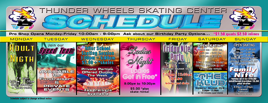 Thunder Wheels Skating Center Weekly Schedule