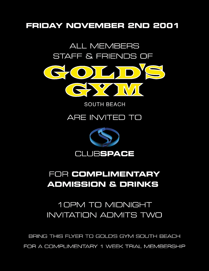 Club Space Gold's Gym Complimentary Admission