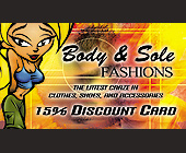 Body and Sole Fashions Discount Card - created July 13, 2001